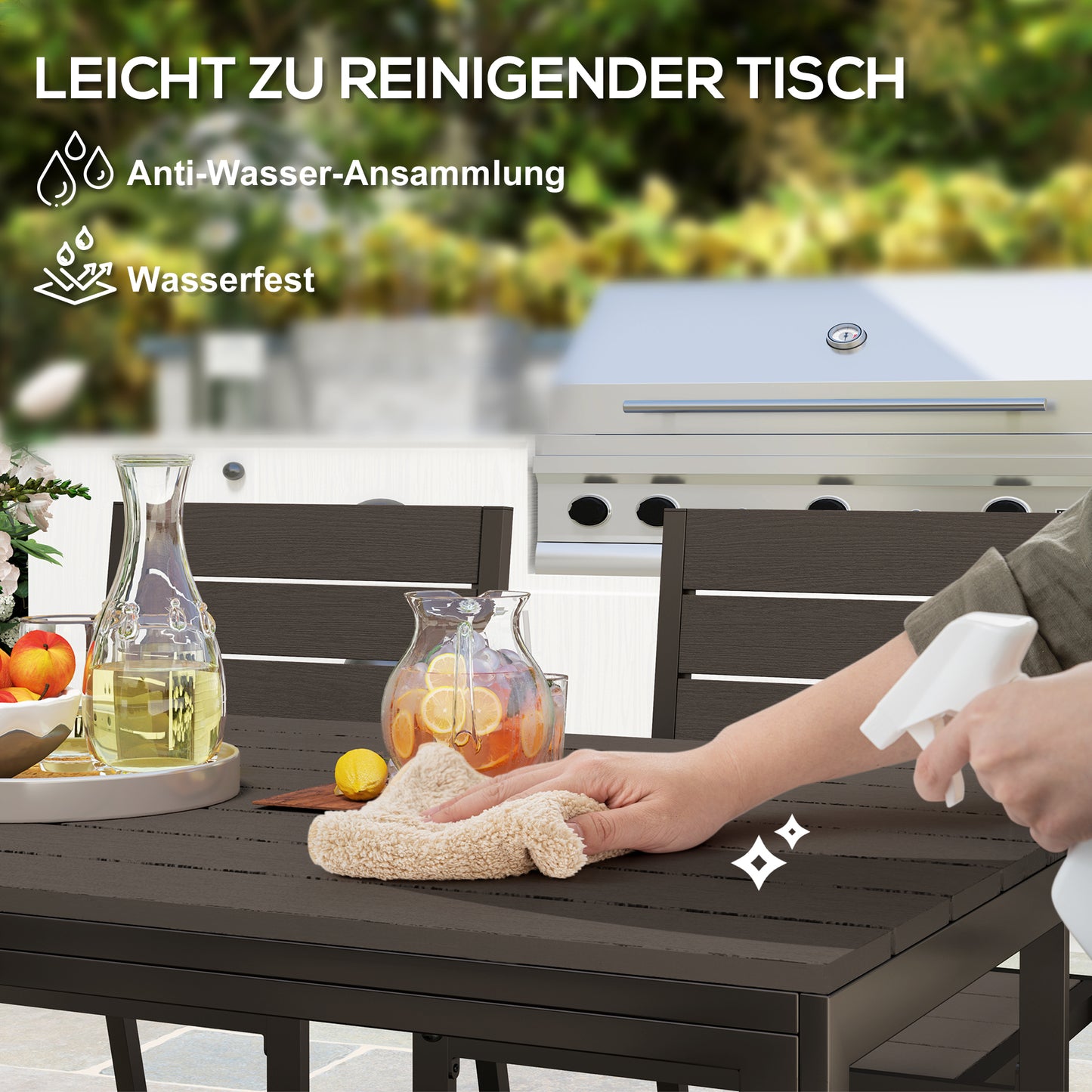 Outsunny Sitzgruppe 7-teilig Essgruppe für 6 Personen Esstisch mit 6 Stühlen geschlitzte Tisch Dunkelbraun