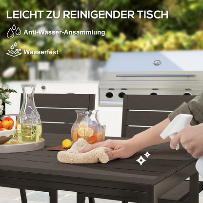 Outsunny Sitzgruppe 7-teilig Essgruppe für 6 Personen Esstisch mit 6 Stühlen geschlitzte Tisch Dunkelbraun