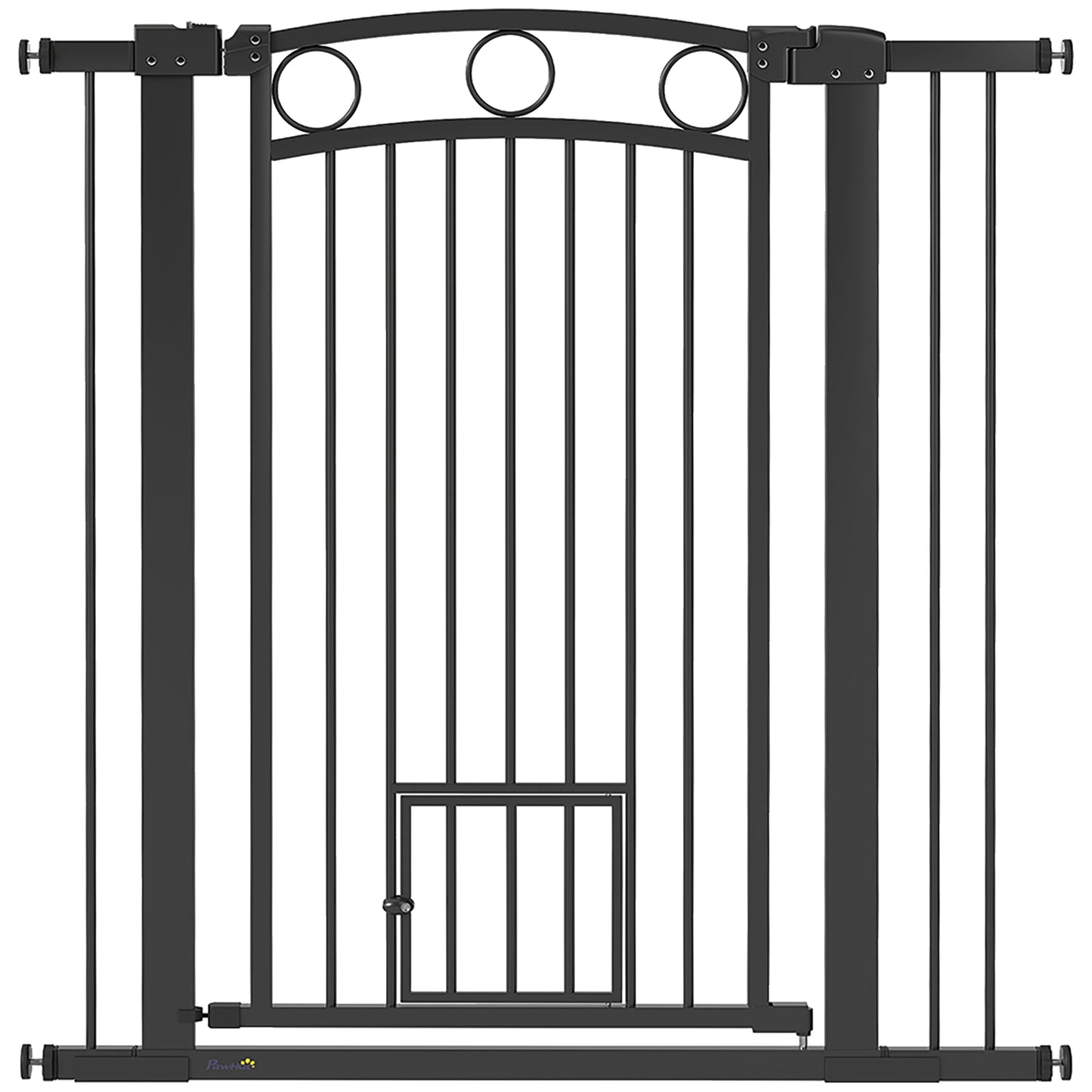 PawHut 106 cm hohes Haustiergitter med anpassbarer Breite, integrierte Katzentür, für Treppen och Türrahmen, Schwarz