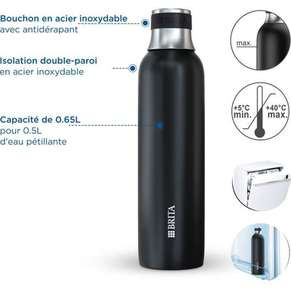 BRITA bottle for sodaTRIO - stainless steel - 0.65L - black