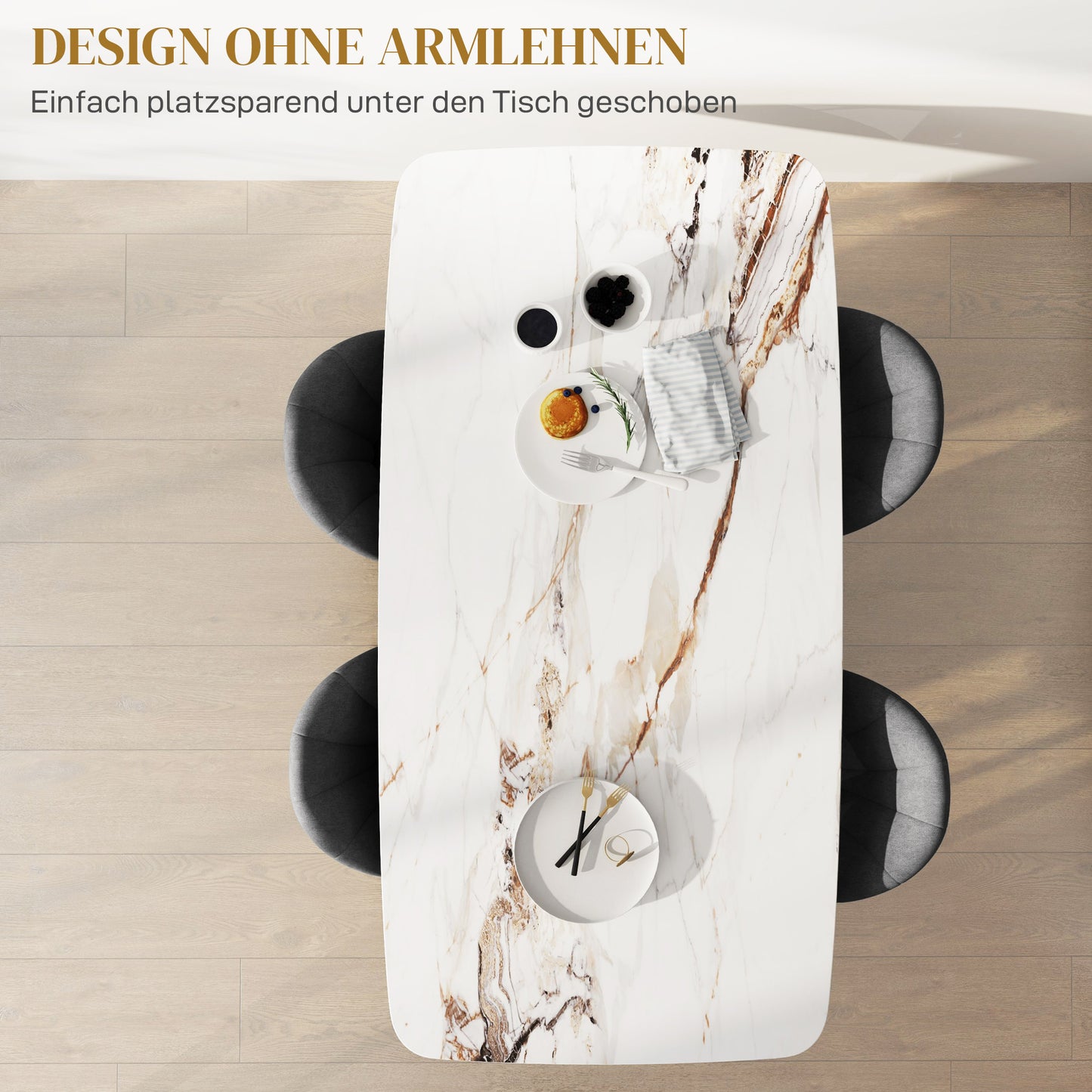 HOMCOM 4er-Set Esszimmerstühle, Küchenstühle in Samtoptik, Stahlbeine, armlos, Grau