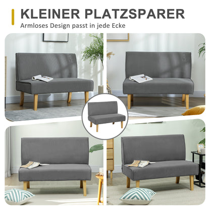 HOMCOM Zweisitzer-Sofa mit Cord-Bezug, dicker Polsterung und soliden Holzbeinen für Wohnzimmer, Schlafzimmer, Büro, Grau