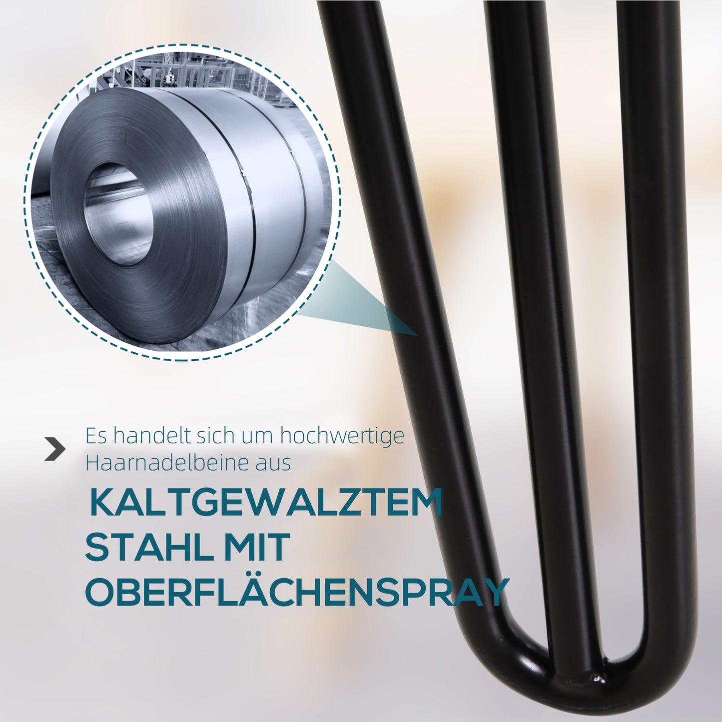 HOMCOM Tischbein-Set, 4 Stahl-Tischbeine, Gabel-Design, 40 kg belastbar, Schwarz