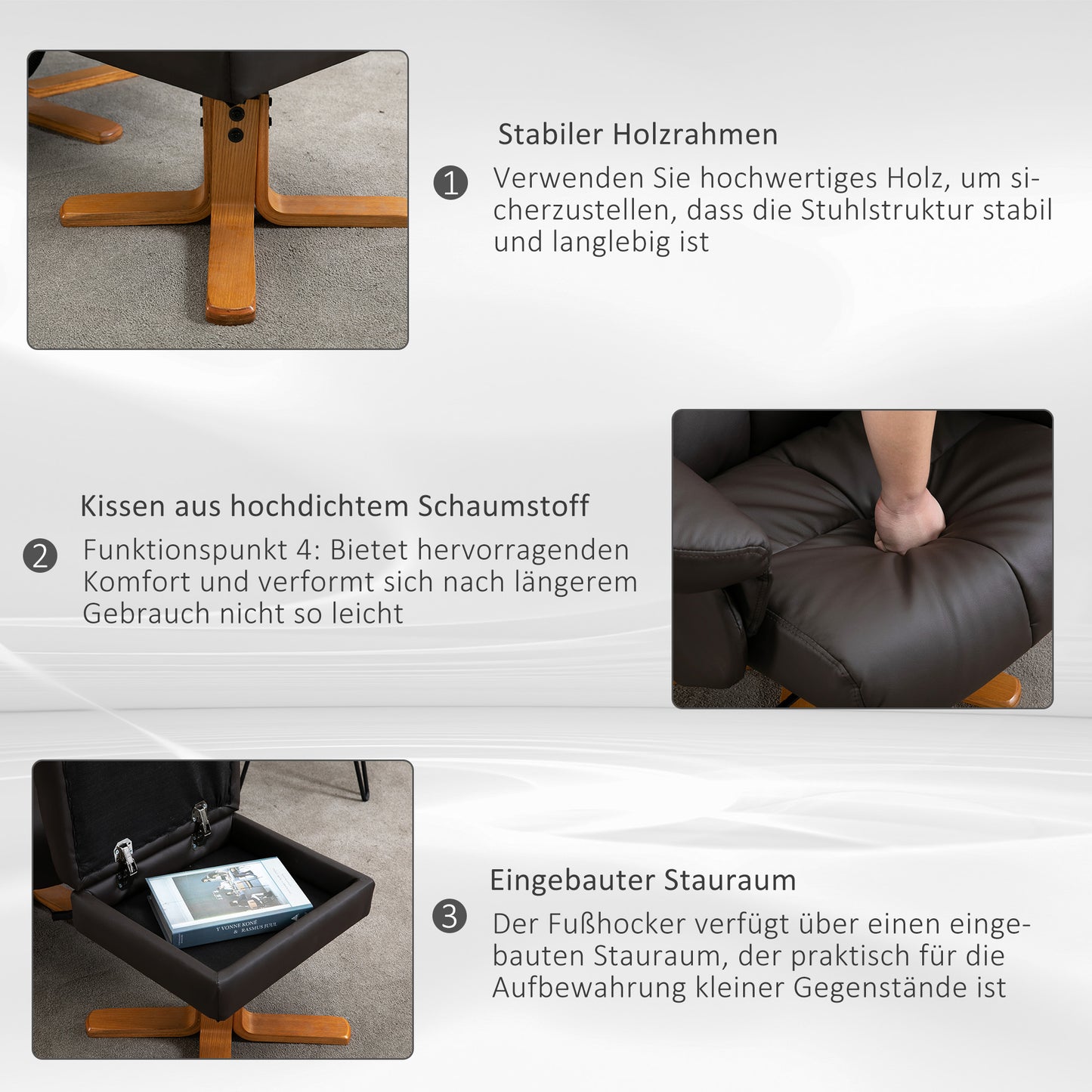 HOMCOM Relaxsessel mit Liegefunktion Massagesessel mit Fußhocker Fernsehsessel TV Sessel 145°-Neigung Liegesessel Ergonomischer Stuhl mit 10 Vibrationpunkte Kunstleder Braun 80 x 86 x 99 cm