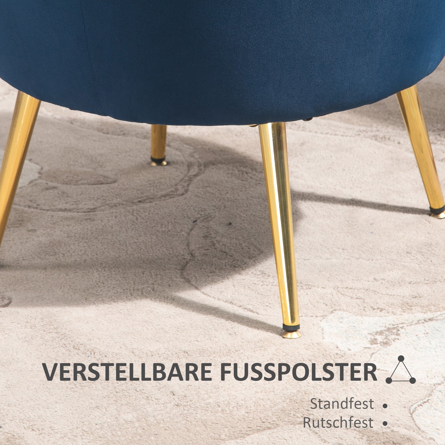 HOMCOM Lounge-Sessel, Vintage-Sessel in Samtoptik, Metallgestell, 76 x 67 x 74 cm, Blau