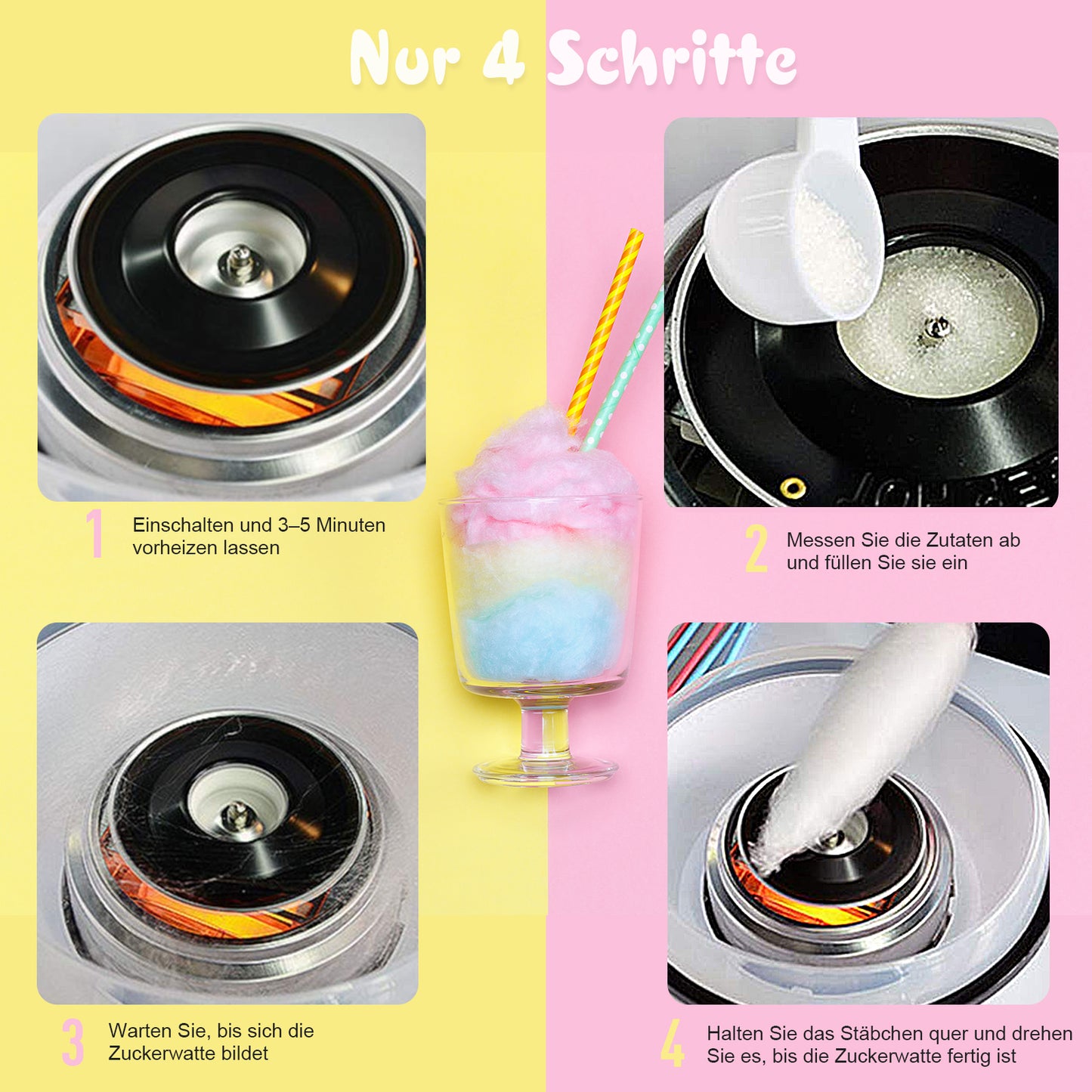 HOMCOM Zuckerwattemaschine für Zuhause Cotton Candy Machine Zuckerwatte Maschine mit Stäbchen und Messlöffel Höhe 18 cm 550W für Kinderfest, Geburtstag, Party Weiß