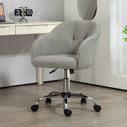 HOMCOM Homeoffice Stuhl, Ergonomisch Schreibtischstuhl mit Wippfunktion, Teddysamtoptik 56 x 61 x 86 cm Grau