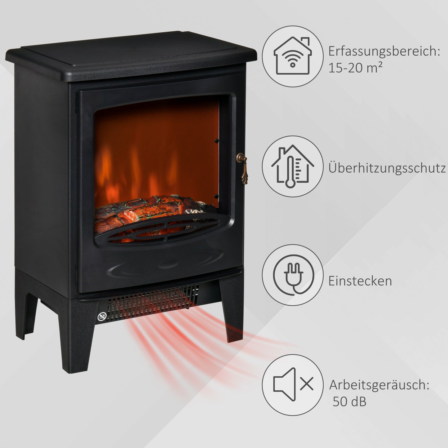 HOMCOM LED Elektrokamin Standkamin mit Flammeneffekt 900/1800W Schwarz