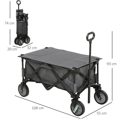 Outsunny Bollerwagen, klappbar, 5 Seitentaschen, verstellbarer Griff, bis 120 kg, Stahl, dunkelgrau, 100 x 55 x 93 cm