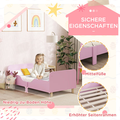 AIYAPLAY Kinderbettgestell, Einzelbettrahmen für Kinder, Schutzgitter, kleines Bett für Kinderzimmer, MDF, ohne Matratze, Rosa