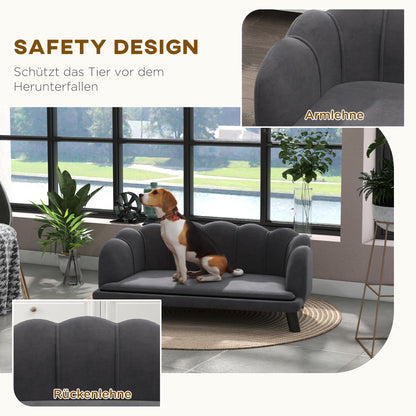 PawHut Hundesofa Hundecouch, Waschbarer Bezug, Haustiersofa mit Rückenlehne und Holzbeine, Katzensofa, für mittelgroße Hunde under 25 kg, Dunkelgrau