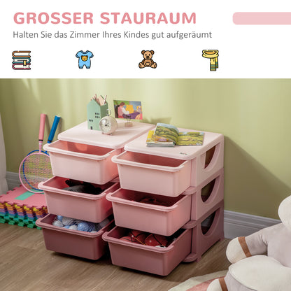 HOMCOM Aufbewahrungsbox für Kinder, Kinder-Aufbewahrungsbox, 3 Schubladen, Rosa