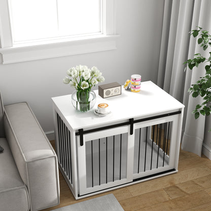 PawHut Hundebox mit Schiebetür, Belüftung, Spanplatte och Stahl, 98 x 58 x 61 cm, Valnusse