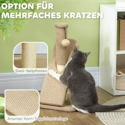 PawHut Kratzbaum mit Kratzbrett, Spielball, Noppenstruktur/Sisal, 54 cm, Hellbraun