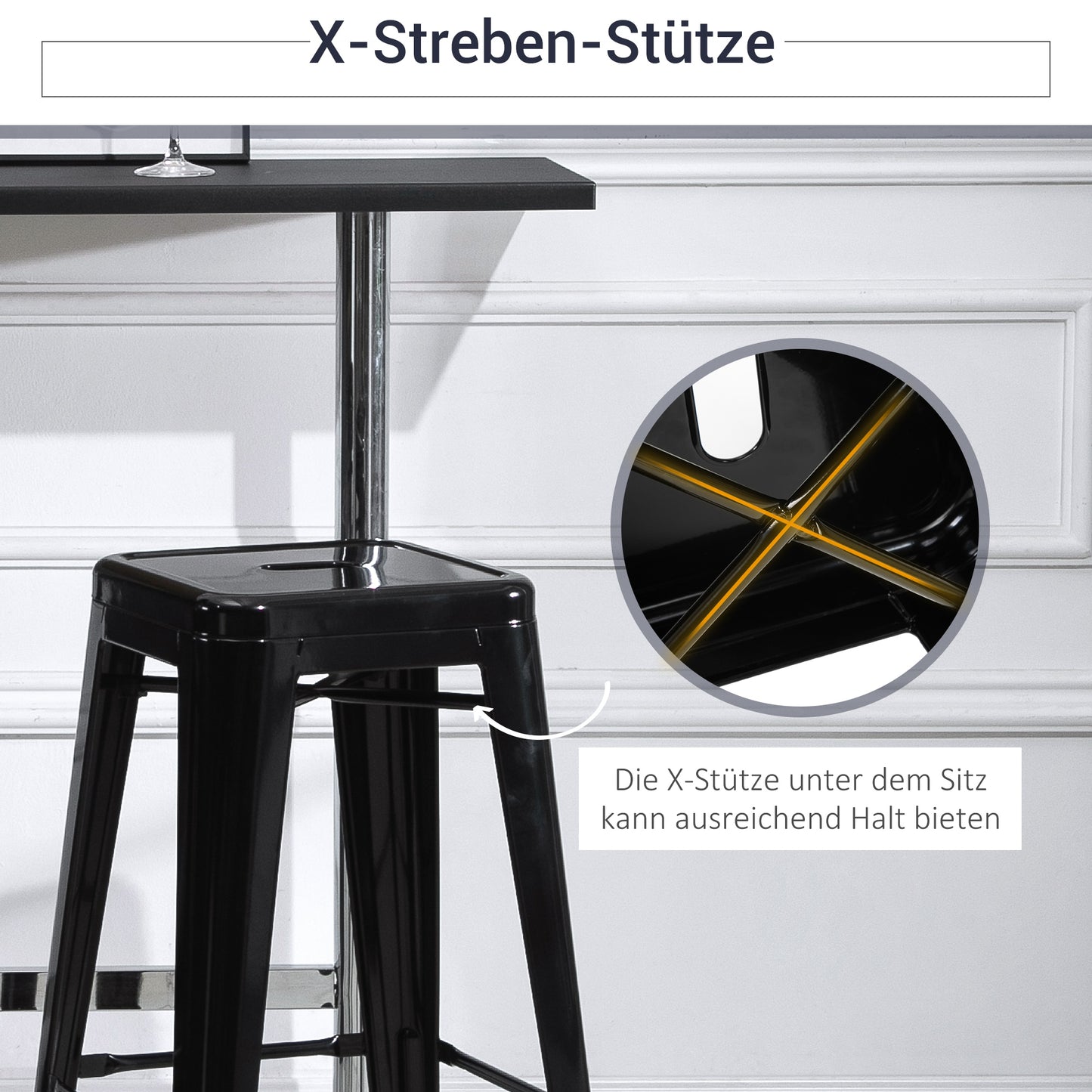 HOMCOM 4er-Set Barhocker aus Metall, für drinnen und draußen, stapelbares Design, Schwarz