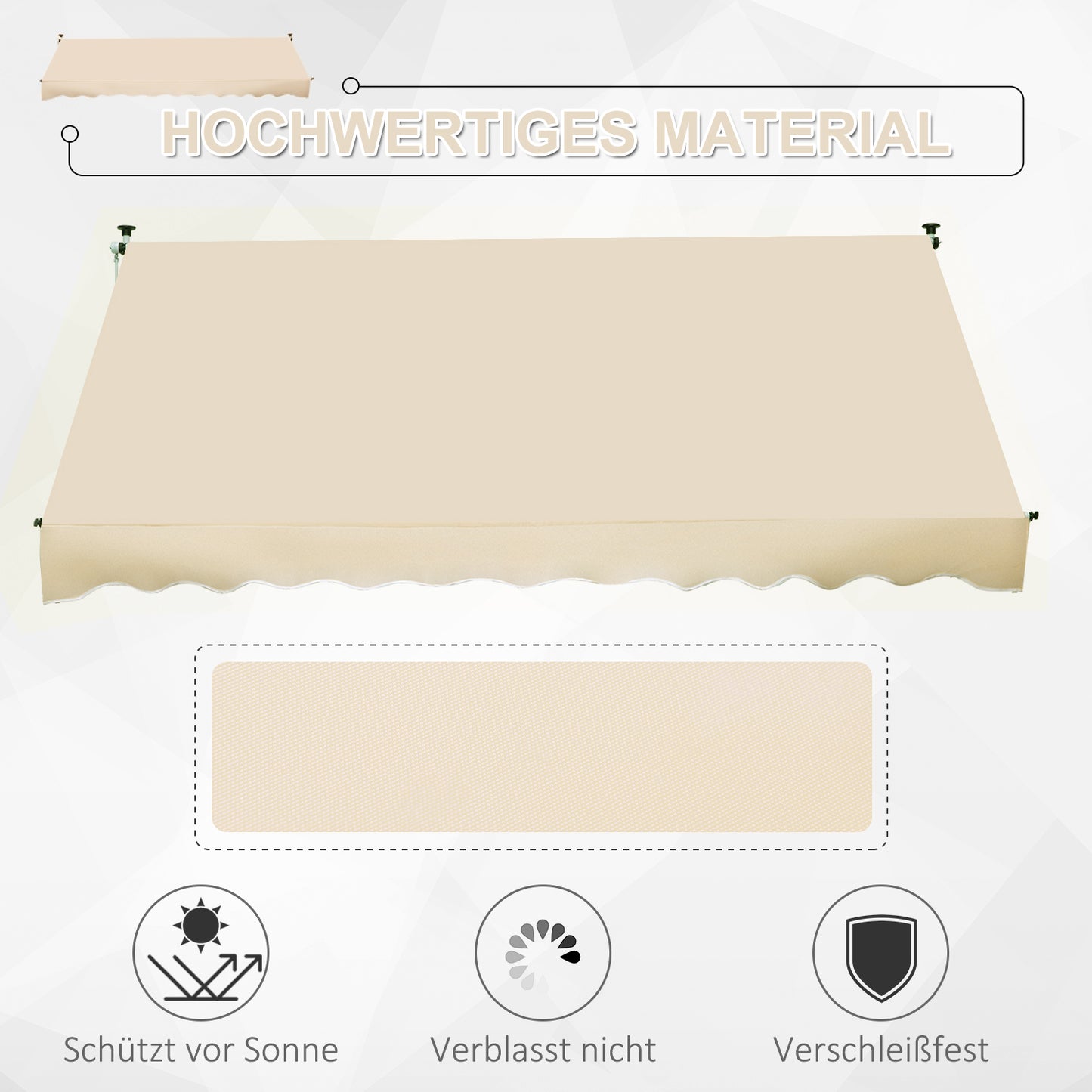 Outsunny Klemmmarkise mit Handkurbel höhenverstellbar Gelenkarmmarkise schmutzabweisend, witterungsbeständig Balkonmarkise 150cm breit Terrassenmarkise für Terrasse Balkon Veranda Beige