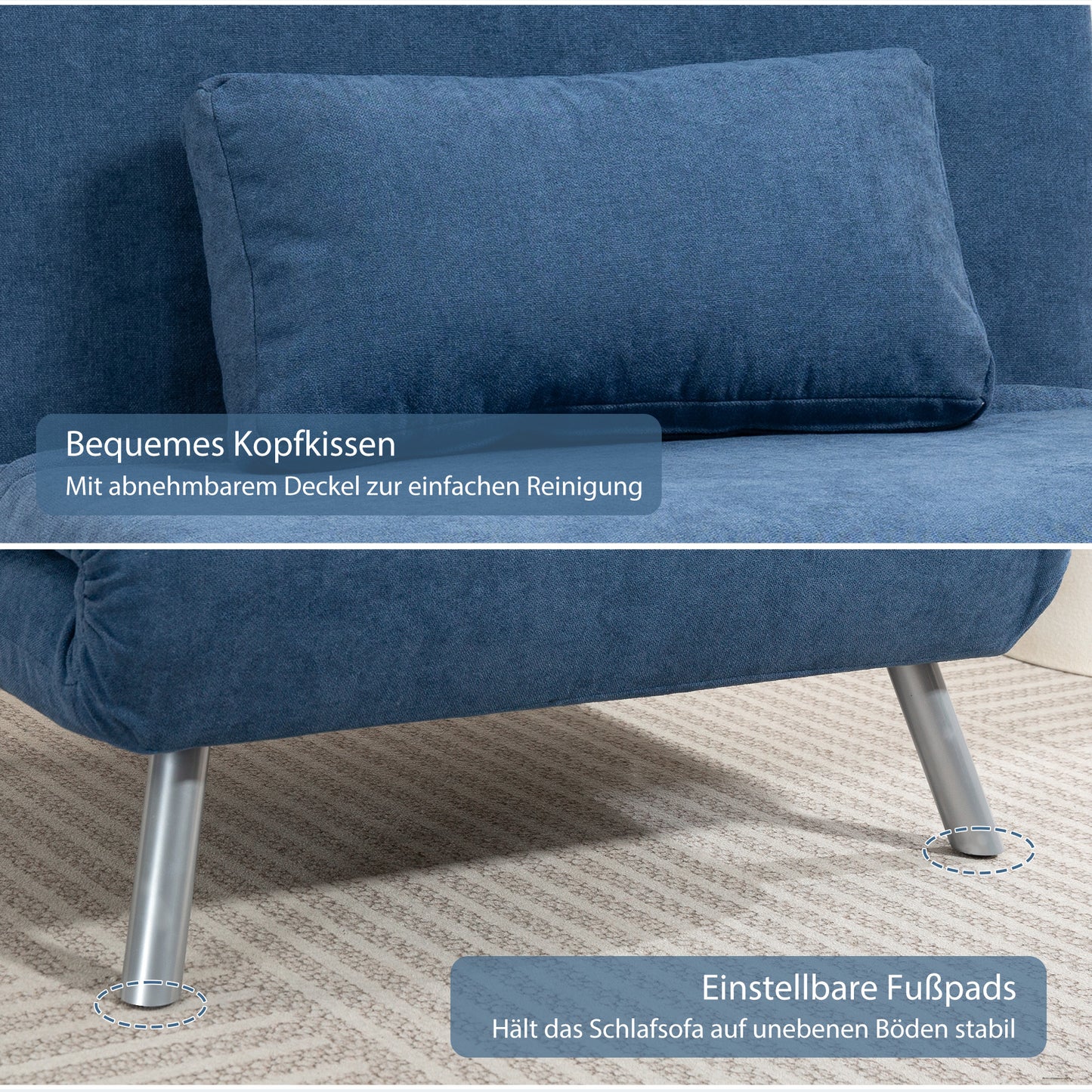 HOMCOM Polstersessel mit Bettfunktion, 3-in-1 Design, Schlafsessel, Gästebett, Stoffbezug, mit Kissen, Blau