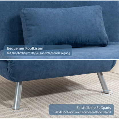 HOMCOM Polstersessel mit Bettfunktion, 3-in-1 Design, Schlafsessel, Gästebett, Stoffbezug, mit Kissen, Blau