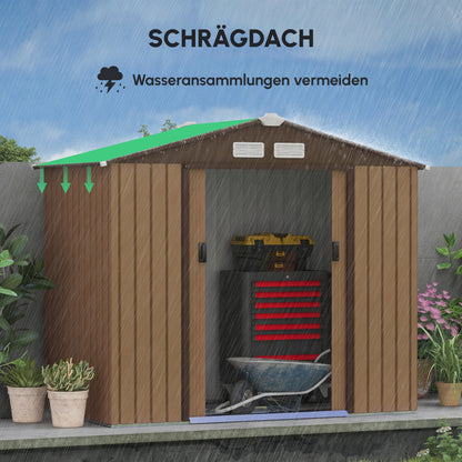 Outsunny Geräteschuppen mit Schiebetüren 2,13 x 1,30 x 1,85cm Metall Gelb