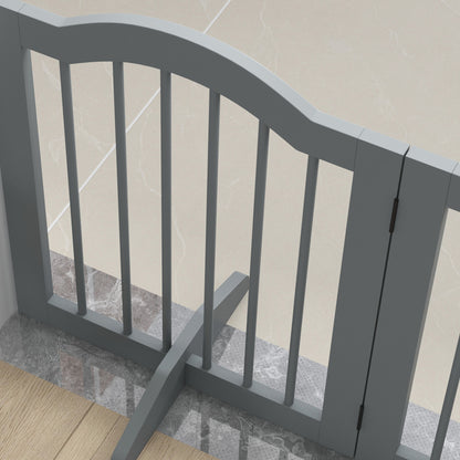 PawHut Absperrgitter Hund 3-teilig, 154,5 x 61 cm Faltbar Hundegitter mit Tür, 2 Stützfüßen Hellgrau