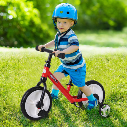 HOMCOM Kinder Laufrad ab 2-5 Jahre Lauflernrad mit Stützrädern, Pedalen, Höhenverstellbarem Sitz, Spielzeug Balance Bike für Kleinkinder Erste Geburtstag Geschenk, Rot