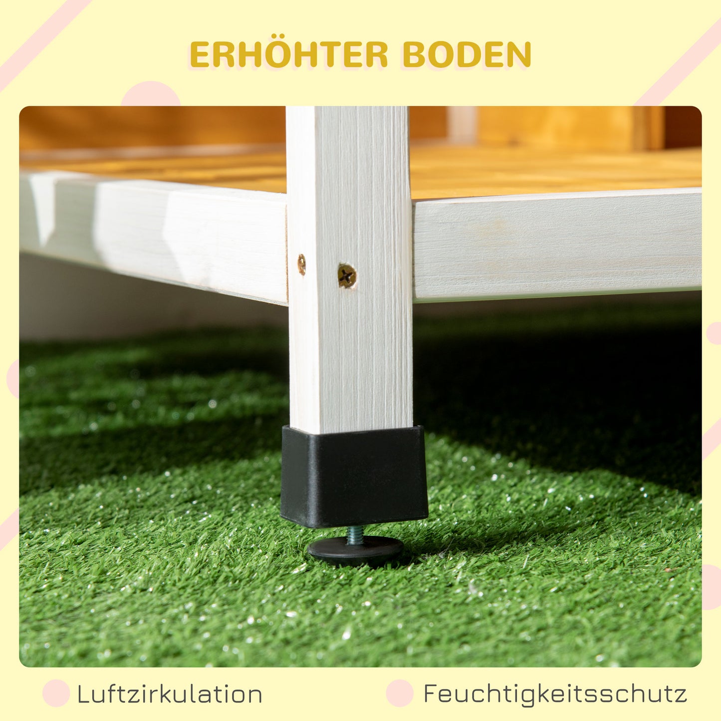 PawHut Hundehütte mit Veranda, aufklappbares Dach, Fenster, verstellbare Füße, Naturholz, orange, 85,5 x 62 x 60 cm