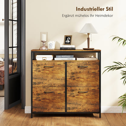 HOMCOM Schuhschrank mit 4 klappbaren Schubladen, schmales Design, offenes Regal, für 12-20 Paar Schuhe, Stahl, Braun