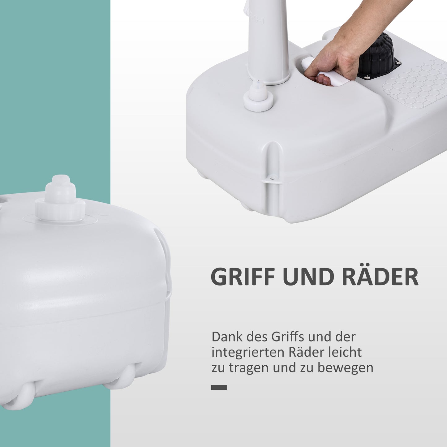 Outsunny Waschbecken Handwaschbecken Mobiler Waschbecken, tragbar, inkl. Rädern, 51 cm x 33,5 cm x 103 cm, Weiß