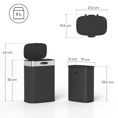 HOMCOM Mülleimer, Edelstahl Küchenmülleimer mit offen bleibendem Deckel, herausnehmbarer Inneneimer, 21,5x19,5x30 cm, Schwarz