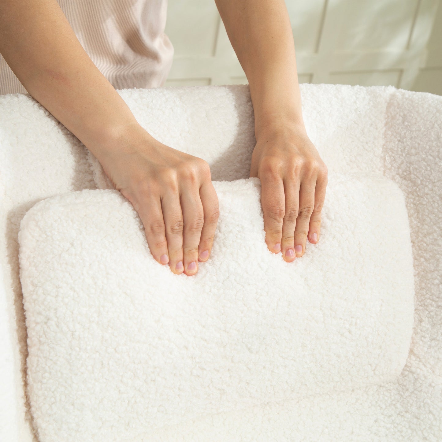 HOMCOM Akzentstuhl, Polstersessel mit Fleece-Bezug, Drehfuß, Metallrahmen, Cremeweiß