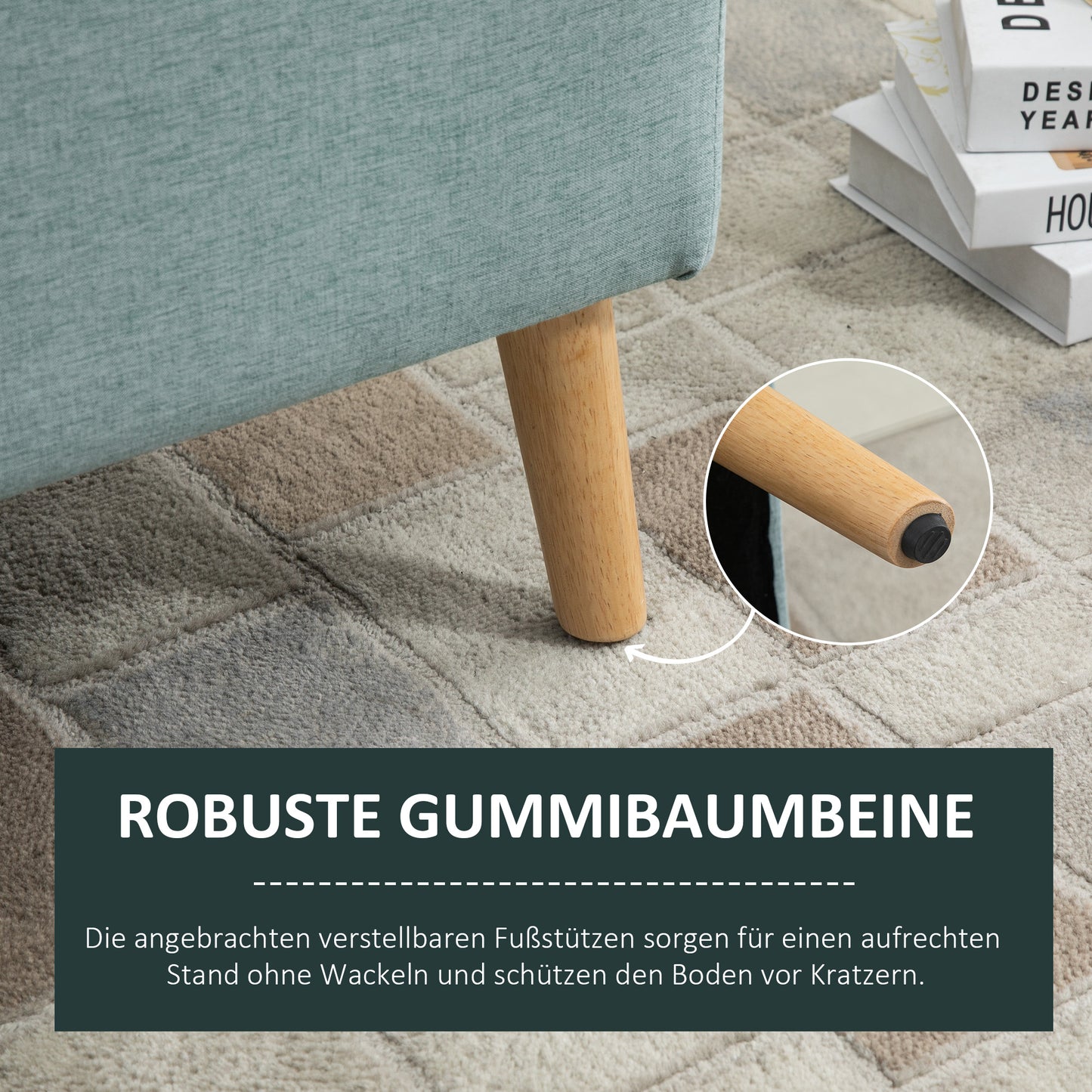 HOMCOM Sitzbank mit Stauraum Polsterbank mit Leinenoptik, Sitztruhe mit Holzbeine, Truhenbank für Wohnzimmer Schlafzimmer Flur 110 x 39 x 45 cm, Hellgrün