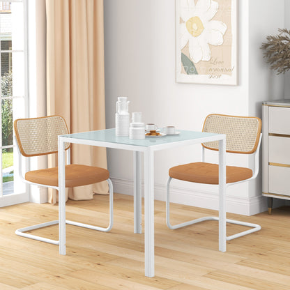 HOMCOM Quadratischer Esstisch für 4 Personen, Tischplatte aus Hartglas, für Küche und Esszimmer, 75 x 75 x 75 cm, Weiß