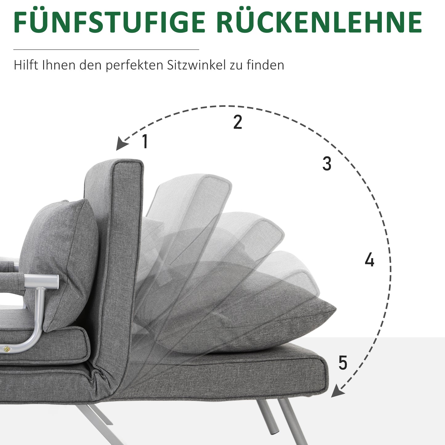 HOMCOM Relaxsessel Liegesessel Sessel, Liegefunktion, Gästebett, 65 cm x 69 cm x 80 cm, Grau