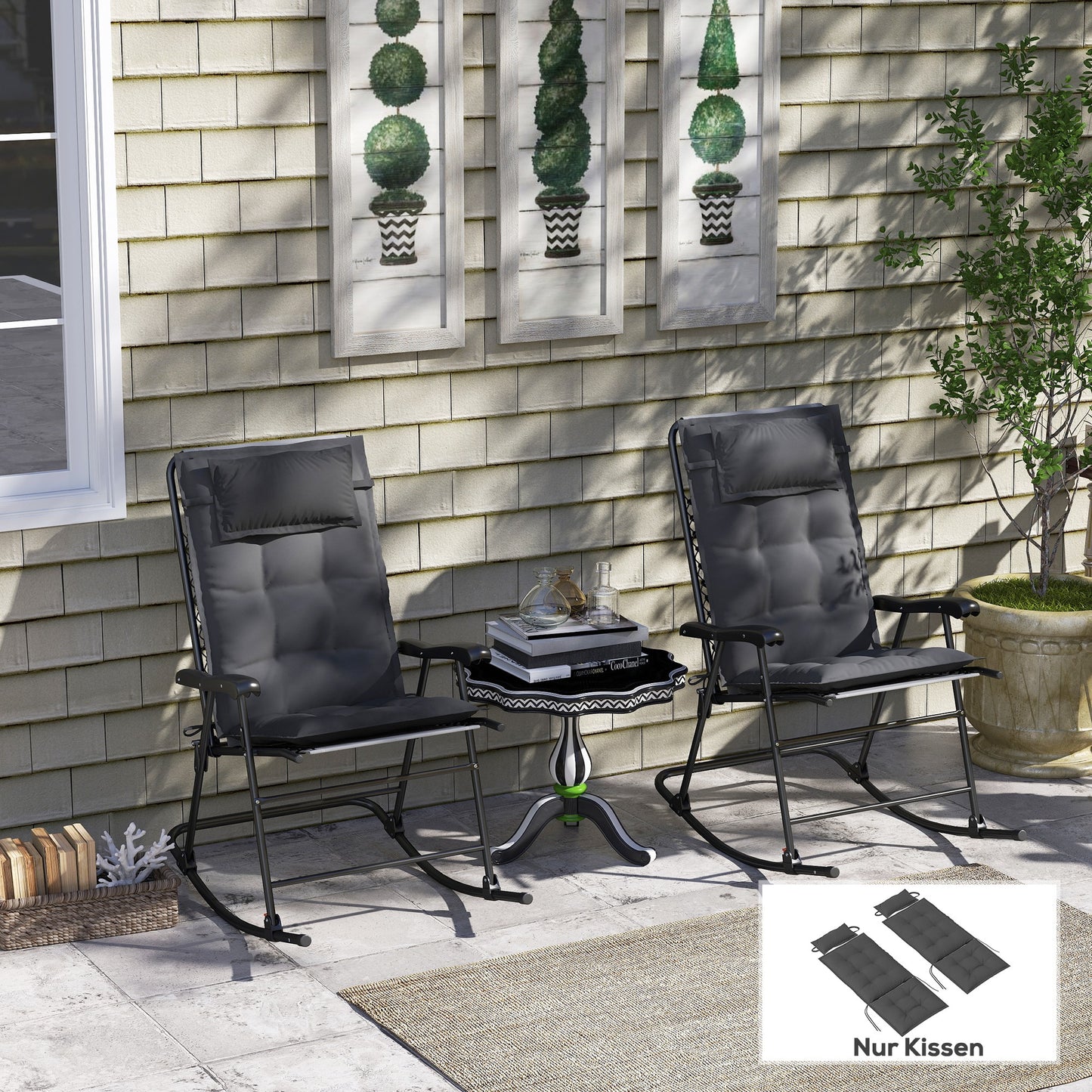 Outsunny 2er Set Auflage für Sonnenliege Wasserabweisend Liegenauflage für Gartenliege Polsterauflage 50x116x5 cm, Dunkelgrau