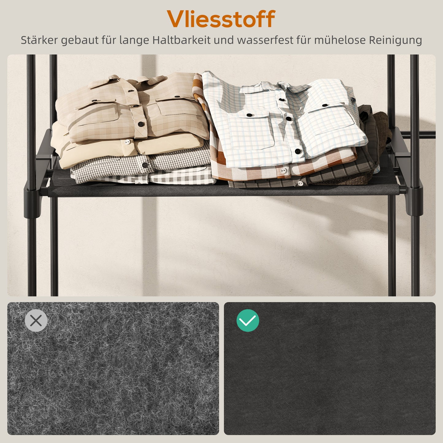 HOMCOM Tragbarer Kleiderständer, Metallrahmen, Stoffregale, viel Platz, Schwarz