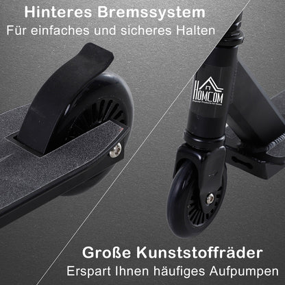 Homcom Pro Stunt Scooter für Kinder & Erwachsene, Freestyle Tretroller, 100mm Kunstleder-Räder, Aluminium Schwarz, für Tricks