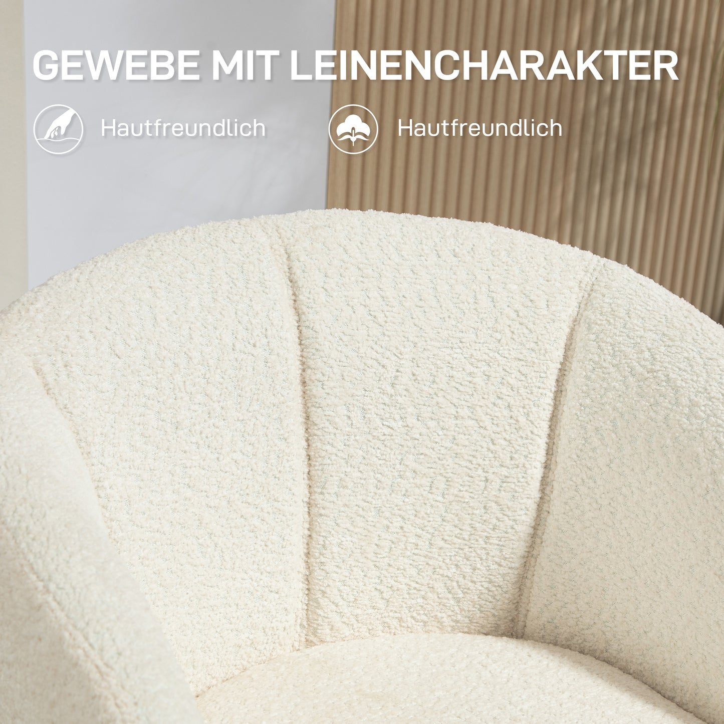 HOMCOM Sessel, Polsterstuhl mit bequemer Sitzschale, drehbar, kuscheliger Bezug, bis 120 kg, Cremeweiß