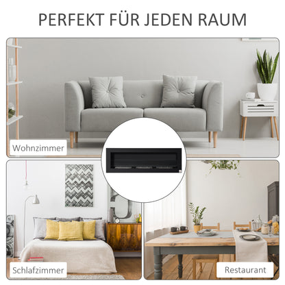 HOMCOM Ethanol-Kamin Bio-Ethanol-Brenner 3 Brennboxen 1L 3 Std. Brenndauer 2000W kein Rauch wandmontiert Stahl gehärtetes Glas Schwarz 120 x 15 x 40 cm