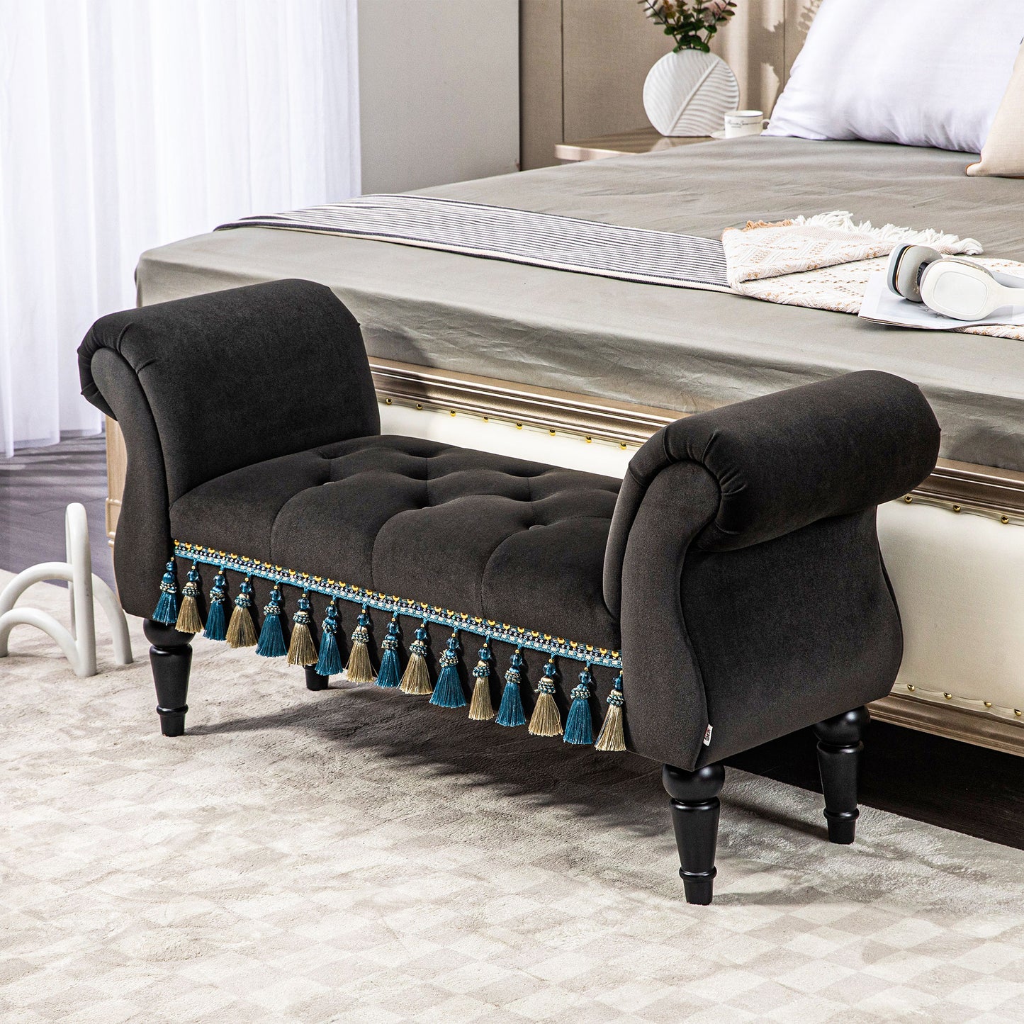 HOMCOM Polsterbank, Sitzbank, Vintage-Design, bis 150 kg, 117x40x58 cm, Dunkelgrau