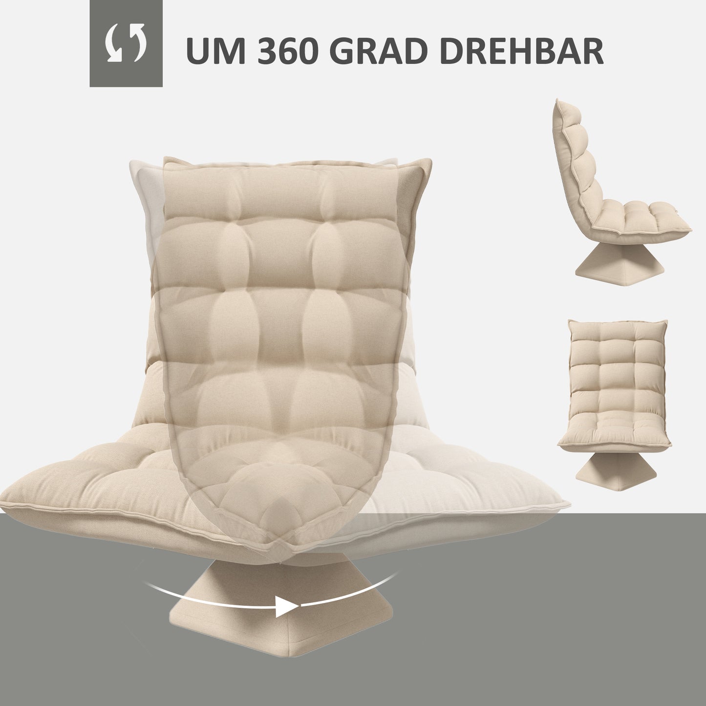 HOMCOM Relaxsessel Lesesessel, drehbar, Leinenoptik, 62 cm x 70 cm x 95 cm, Beige