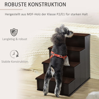 PawHut Haustiertreppe, für Hunde/Katzen, 4-stufig, Kurzplüsch, bis 30 kg, 40 x 59 x 54,2 cm, Dunkelbraun