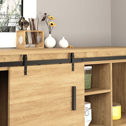 HOMCOM 200 cm Schiebetür Komplettset Schiebetürbeschlag mit Bodenführung, Schiebetür Laufschiene, Laufrollen Schiebetürsystem für Einzelholzschiebetür