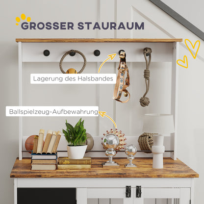 PawHut Hundebox mit Aufbewahrungsregal für Spielzeug, Haken für Leinen, Schreibtafel, Radiergummi, für große Hunde, Weiß
