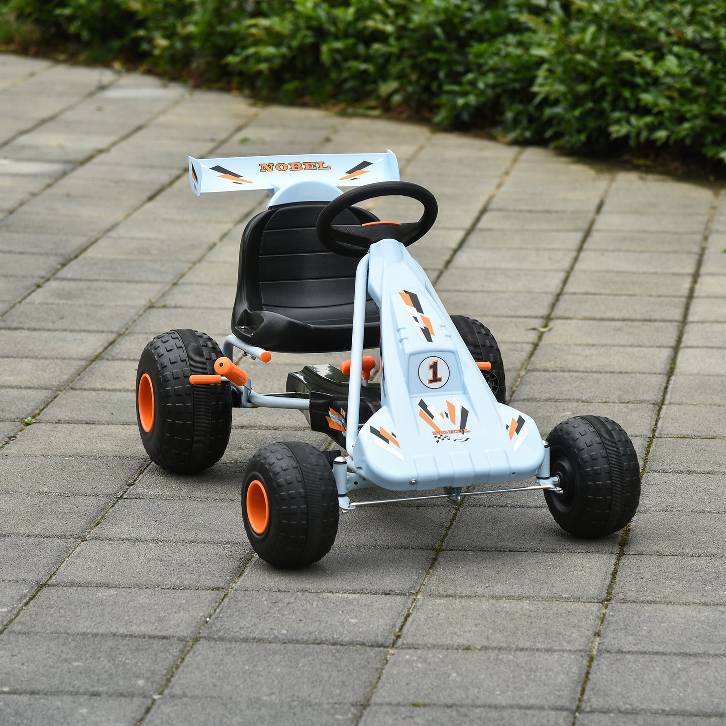 HOMCOM Gokart Tretauto mit Handbremse, verstellbarem Sitz, Pedal, Vor- und Rückwärtsgang, Kettcar Tretfahrzeug Kinderfahrzeug Kinderspielzeug Pedal-Gokart für Kinder ab 3 Jahren Hellblau