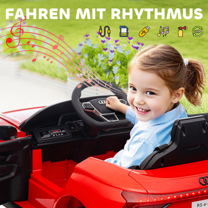 HOMCOM Kinderauto, Elektroauto, Audi-lizenziert, mit Sicherheitsgurt, Fernbedienung, Licht, rot+schwarz, 103 x 58 x 41cm