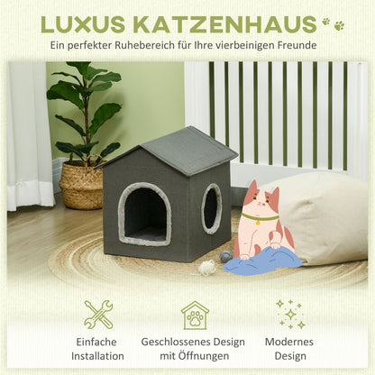 PawHut Katzenhöhle mit Kissen, Katzenbett, Haustier-Reisebett, waschbares Kissen, Khaki/Grün
