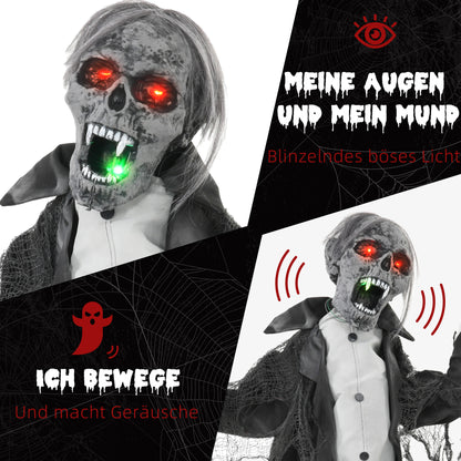 HOMCOM Halloweendeko, Skelett/Zombie, beweglich, Bewegungssensor, LEDs & Sounds, 75 cm