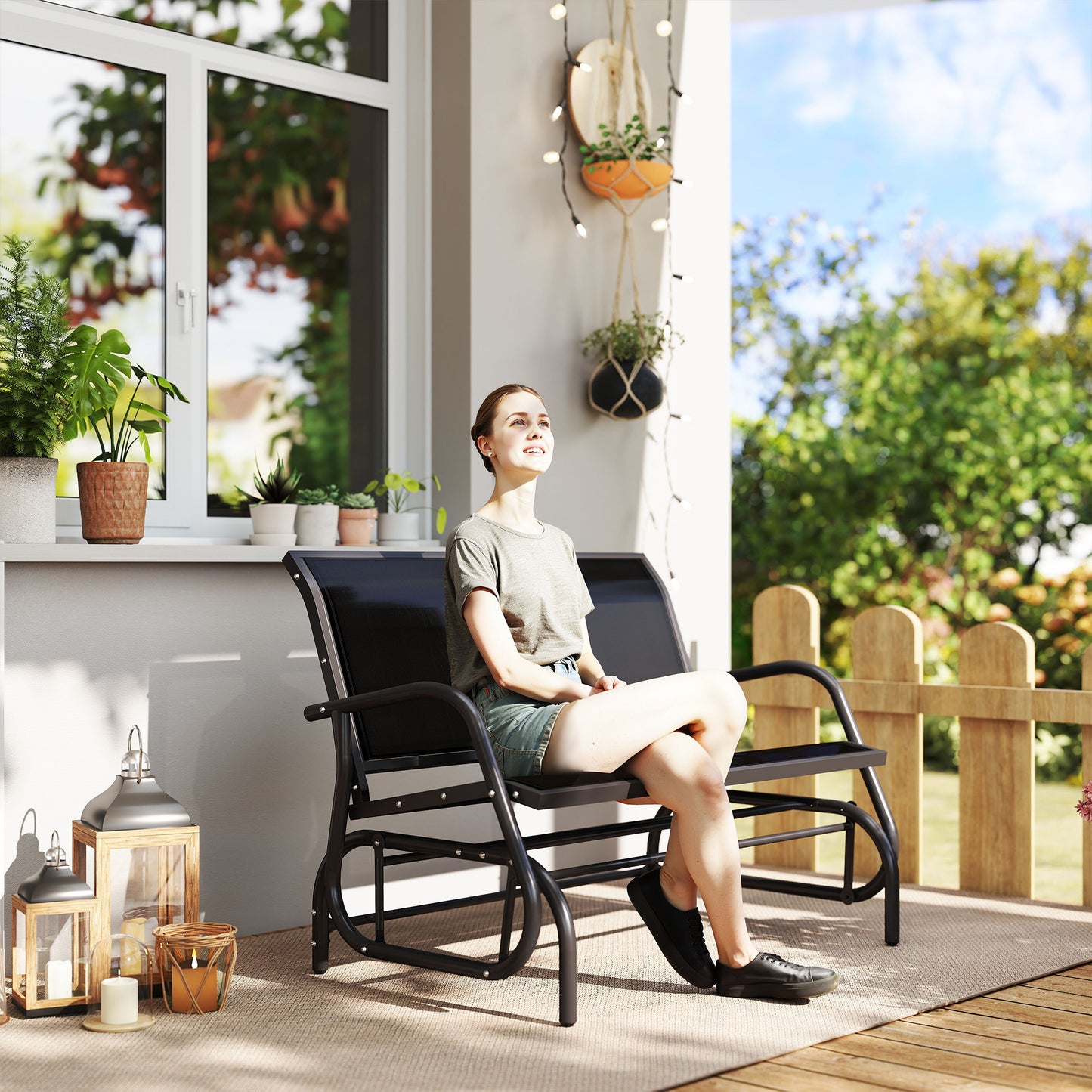 Outsunny -Sitzer Schaukelstuhl Gartenbank mit Schaukelmechanismus bis 200 kg belastbar 120 x 70 x 85 cm Schwarz