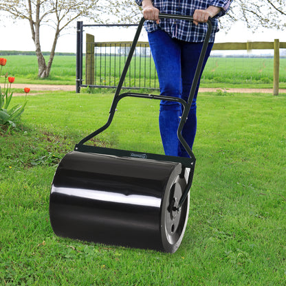 Outsunny Rasenwalze mit U-Griff, Gartenwalze, Gartenrolle, 40 cm Durchmesser, 60 L Wasser-/Sandfüllung, Metall, Schwarz 57 x 40 x 123 cm