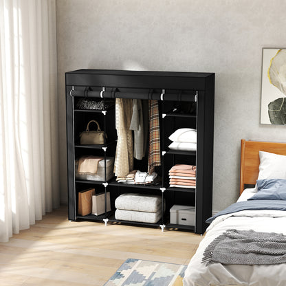 HOMCOM Stoffschrank aus Vlies, Faltschrank, 1 Kleiderstange, 9 Regale, 150 cm x 43 cm x 162,5 cm, Schwarz